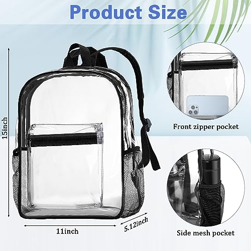 WILLBOND 12Pack Clear Backpack Heavy Duty Transparent Bookbag See Through Waterproof Plastic Backpack Bulk(Black) - color: Black