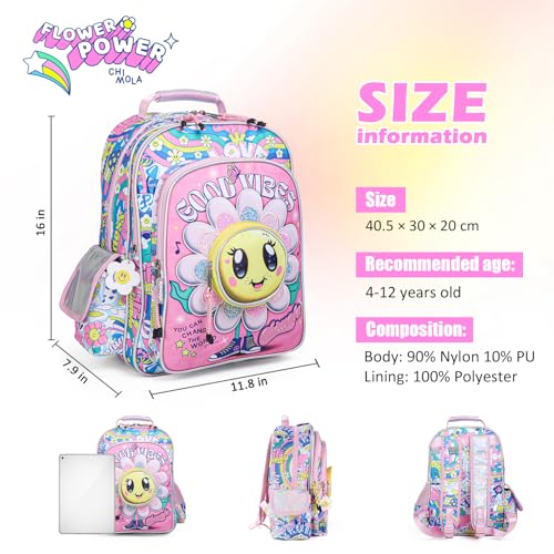 Girls Backpack for Preschool Kindergarten Elementary School,Cute School Backpack for Girls 4-8 Lightweight Kawaii - color: Sunflower