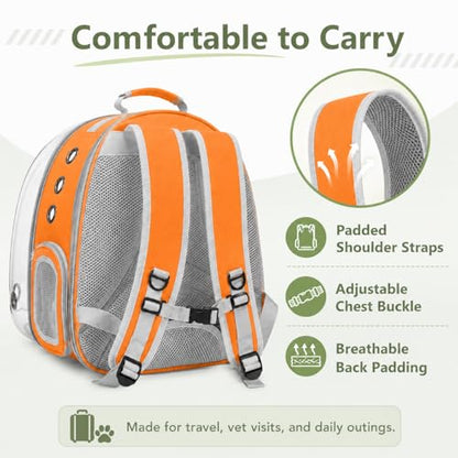 Expandable Cat Carrier Backpack with Bubble Window, Orange - color: Orange