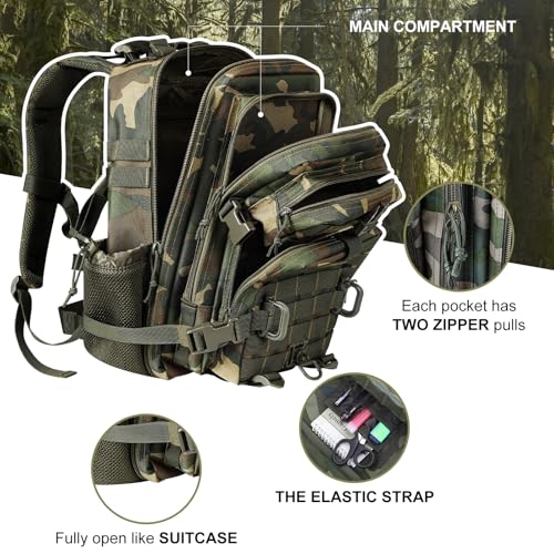 Hannibal Tactical 30L MOLLE Assault Pack, Tactical Backpack Military Army Camping Rucksack with Bottle Holder, 3-Day Pack, US Woodland - color: Us Woodland, size: 30L