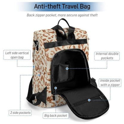 Waterproof Backpack Leopard Print Beige Casual Bags for Women Anti-theft Daypacks Fashion Versatile Bag - color: Leopard Print Beige, size: No Custom