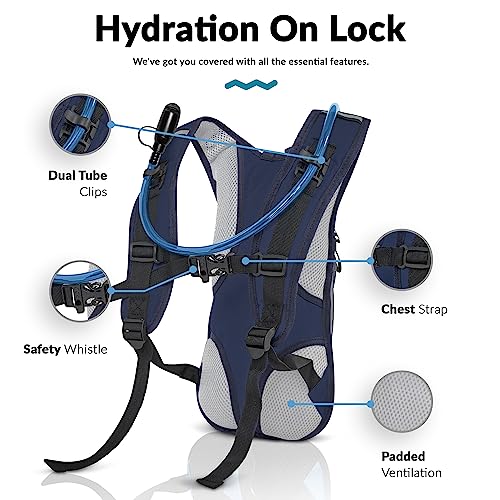 Water Buffalo Hydration Backpack - Lightweight Hydration Pack with 2L Water Bladder - Water Backpack for Hiking, Running, Biking, and Raves - Road Runner 12L Hydropack Backpack - color: Arctic Blue