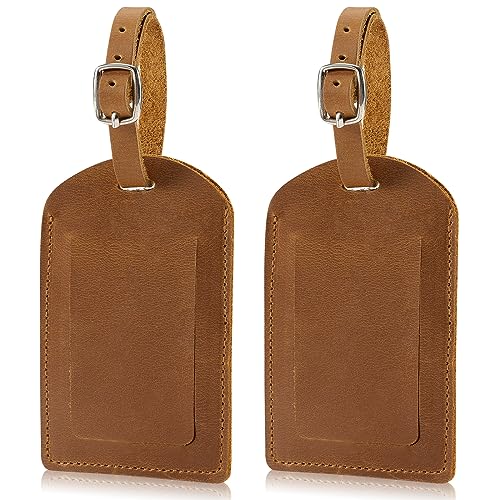 Ringsun Genuine Leather Luggage Tag for Suitcases ID Tags Bag Tags for Luggage (2 Pack) - color: 2 Pack-bourbon Brown