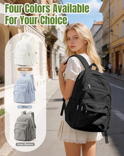 weradar Black School Backpack For Women Men, Lightweight Casual Daypack College Backpack, Aesthetic Students Bookbag, Backpack With Lots Of Pockets,Cute High School Bag For Boys Girls - color: Black