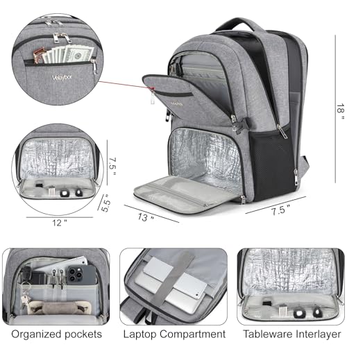 Insulated Lunch Backpack Fit 17" Laptop, Work Backpack with Lunch Box for Men & Women, Water Resistant College Computer Bag for Travel, Business, Hiking - color: Gray