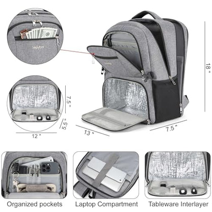 Insulated Lunch Backpack Fit 17" Laptop, Work Backpack with Lunch Box for Men & Women, Water Resistant College Computer Bag for Travel, Business, Hiking - color: Gray