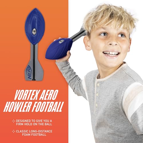 Nerf Vortex Aero Howler Foam Ball – Classic Long-Distance Football - Flight-Optimizing Tail - Hand Grip – Indoor and Outdoor Fun (Blue) - color: Blue