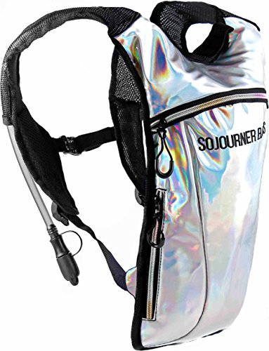 Sojourner Rave Hydration Pack - Hydration Backpack - Hydropack with 2L Bladder - Water Backpack for Festivals, Hiking, Running, Biking and More - color: Holographic - Silver