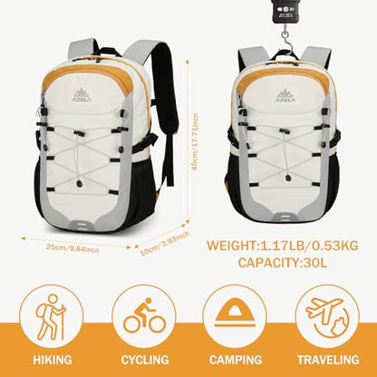 GES 30L Hiking Backpack Lightweight Water Resistant Daypack with Rain Cover & Laptop Compartment for Travel, Camping, trekking, Work（Gray） - color: Grey