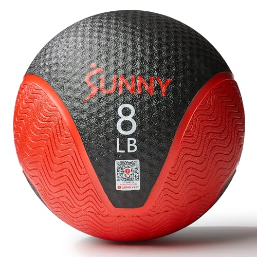Sunny Health & Fitness Medicine Ball, Textured Rubber, Core Strength & Balance Training, Bouncing, Weight for Home Workouts 4,6,8,10,12,15,20,25,30LB Options - size: 8 LB