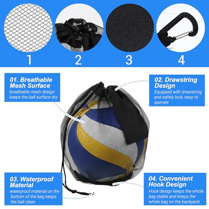 2Pcs Nylon Single Ball Bag, Lightweight Volleyball Ball Bag with Hook, Drawstring Sling Backpack for Soccer, Basketball, Football - color: Dark blue