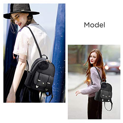 I IHAYNER Girls Fashion Backpack Mini Backpack Purse for Women Teenage Girls Purses PU Leather Pompom Backpack Shoulder Bag - color: Grey