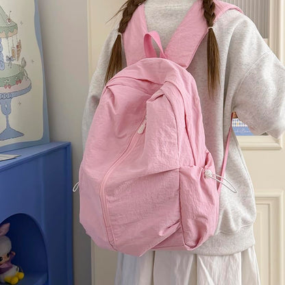Women Solid Color Backpack Large Capacity Multi Pockets Daypack with Compartments Cute Lightweight Backpacks - color: Pink