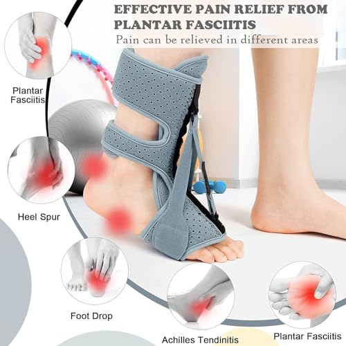 Plantar Fasciitis Night Splint with Massage Ball, Arch Pads & Socks, Adjustable Foot Brace for Achilles Tendonitis, Heel Spur, Foot Drop Relief – Lightweight Night Splint for Men and Women - color: Grey