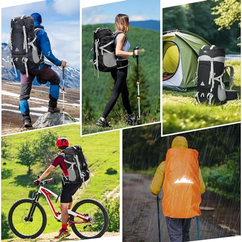IGOLUMON 60L Hiking Backpack Waterproof Camping Backpack with Rain Cover Large Lightweight Backpacking Backpack for Men Women - color: Black