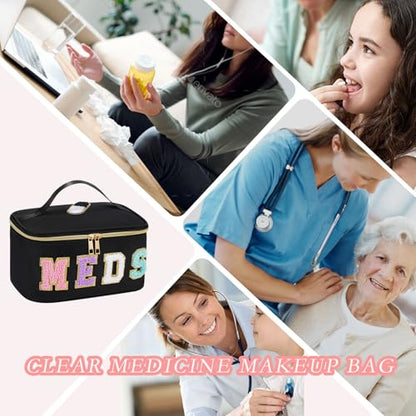 uekeboag Chenille Letter MEDS Nylon Makeup Bag(13Black) - color: 13Black
