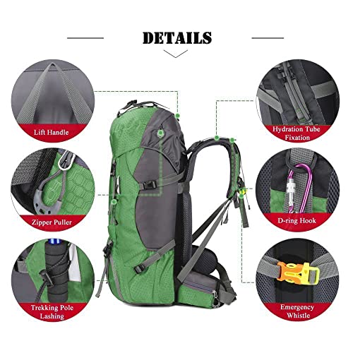 Bseash 60L Waterproof Hiking Camping Backpack with Rain Cover, Large Outdoor Sport Travel Daypack Rucksack for Climbing - color: Green