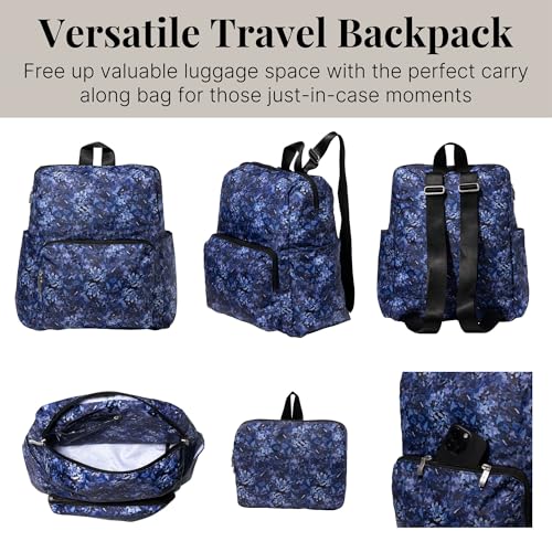 Baggallini Women's Carryall Packable Backpack, Indigo Petal - color: Indigo Petal