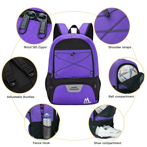 Hsmihair Soccer Bag-Soccer Backpack&Backpack for & Football Volleyball & Basketball,with Ball Compartment and Separate Cleat - color: Purple