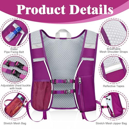 Hydration Backpack with 2L Water Bladder Bag, Lightweight and Breathable Running Vest for Men, Adjustable Chest Straps Water Pack for Cycling Hiking Climbing Outdoor - color: Rose Pink
