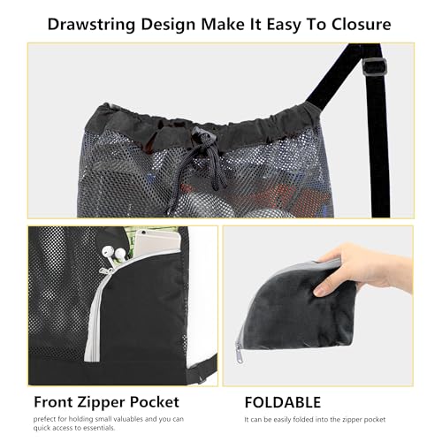 BeeGreen Mesh Drawstring Bag Swim Backpack for Beach Pool Sports Gym Draw String Cinch Bags for Swimming Soccer Basketball Gear Green - color: Green, style: Mesh Bag