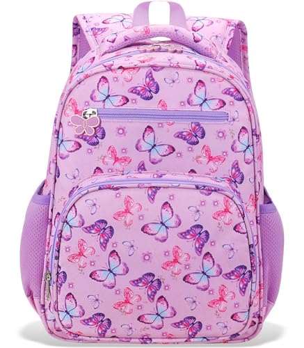RHCPFOVR Kids Backpack for Girls - Girls Backpack 3-8 Ages Butterfly for Kids 15 Inch School Bookbag for Kindergarten Elementary School Bookbag for Girl 1st 2nd Grade - style: Butterflie
