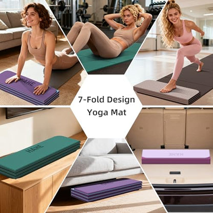 HAHE 7-Fold Design Extra Thick Yoga Mat 72"L x 24"W x 0.47",TPE Fitness Exercise Mats, Non-Slip Foldable Yoga Mat, High Density, Portable for Men & Women, Yoga, Pilates, Home Gym - color: Dark Green & Black
