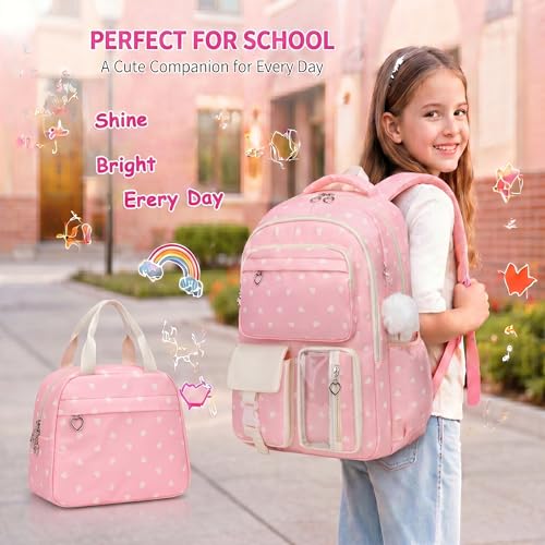 3PCS Kids Backpack Set, School Backpack with Lunch Bag & Pencil Case, Lightweight Waterproof Bookbag for Kids (Pink Heart) - color: Pink Heart