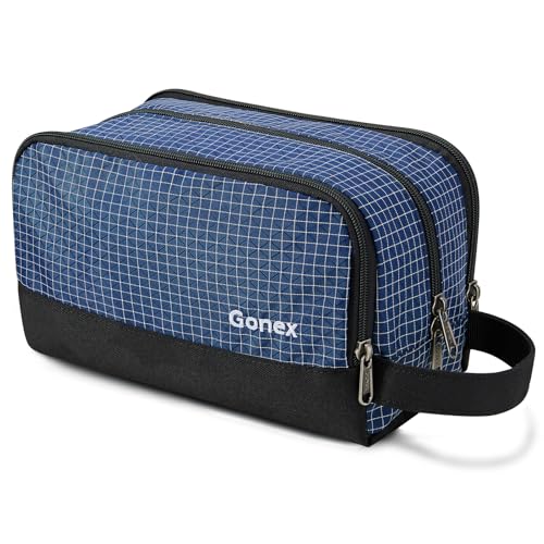 Gonex Travel Toiletry Bag Nylon, Shaving Bag Toiletry Organizer Check Patten (Navy Blue) - color: Check Patten (Navy Blue)