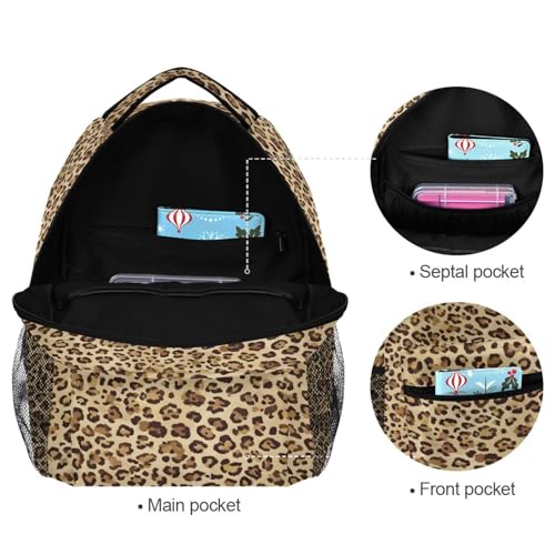 ALAZA Animal Leopard Print Brown Stylish Backpack Purse for Women Girls Kids School Personalized Laptop iPad Tablet Travel School Bag with Multiple Pockets - color: Leopard