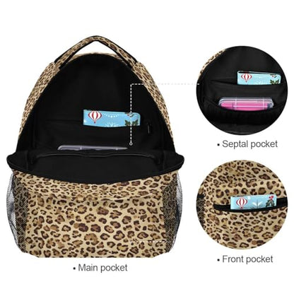 ALAZA Animal Leopard Print Brown Stylish Backpack Purse for Women Girls Kids School Personalized Laptop iPad Tablet Travel School Bag with Multiple Pockets - color: Leopard