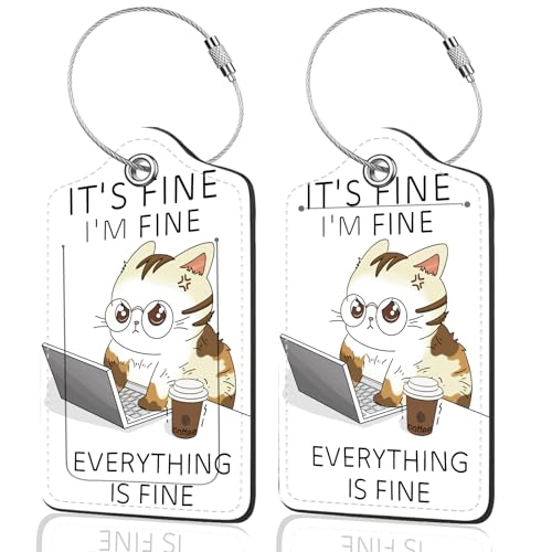 2Pack Luggage Tags for Suitcases, Cute Unique Pu Leather Cruise Luggage Tag with Privacy Cover ID Label Address Card and Metal Ring Suitable for Women Men Kids Girls Travel Bag Tag Angry Cat - color: Angry Cat