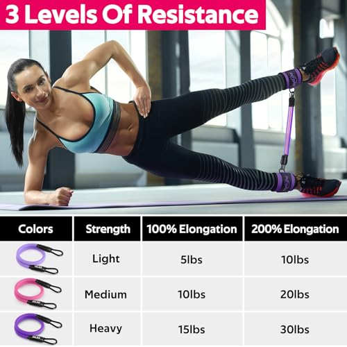 WALITO Ankle Resistance Bands with Cuffs, Exercise Bands for Legs and Butt, Booty Workout Equipment for Kickbacks and Hip Fitness Training - color: Purple