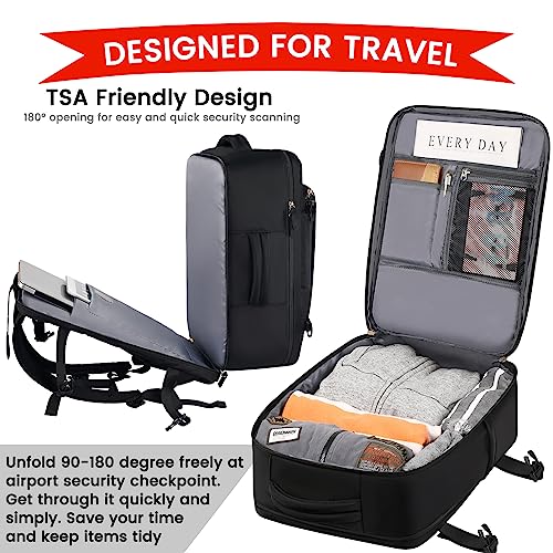 Carry on Backpack, Flight Approved Travel Backpack TSA 15.6 Inch Anti-Theft Laptop Backpack Lightweight Daypack College Weekender Overnight Bag, 16.8 * 11.4 * 7inch,Black - color: Black