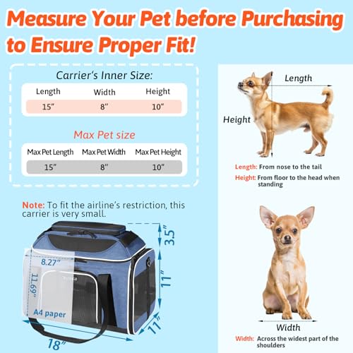 Petskd Top-Expandable Pet Carrier 18x11x11 Inches Delta American United Airline Approved, Soft-Sided Carrier for Small Cats and Dogs with Locking Safety Zippers and Anti-Scratch Mesh(Blue) - color: Blue, size: 18.0"L x 11.0"W x 11.0"H