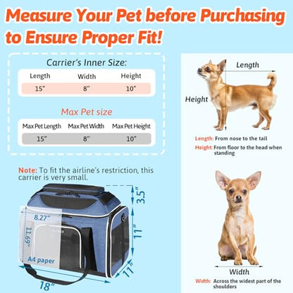 Petskd Top-Expandable Pet Carrier 18x11x11 Inches Delta American United Airline Approved, Soft-Sided Carrier for Small Cats and Dogs with Locking Safety Zippers and Anti-Scratch Mesh(Blue) - color: Blue, size: 18.0"L x 11.0"W x 11.0"H