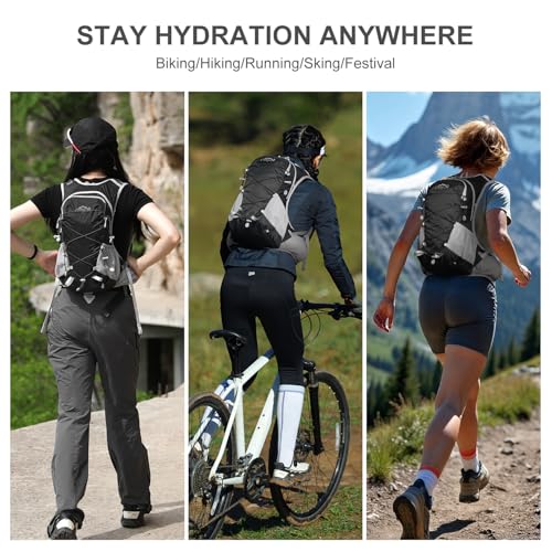 IX INOXTO Hydration Backpack, 18L Lightweight Hiking Backpack with 2L Water Bladder Daypack Women Men, Water Backpack Insulated Hydration Pack for Hiking, Running, Festival, Cycling - color: Black Grey