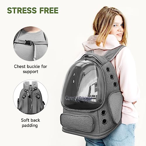 Cawypety Cat Backpack Carrier, Breathable Cat Carrier Large Space Bubble Pet Backpack for Kitty Small Dog up to 12lbs, Transparent & Foldable Pet Carrier for Travel Hiking - color: Dark Gray