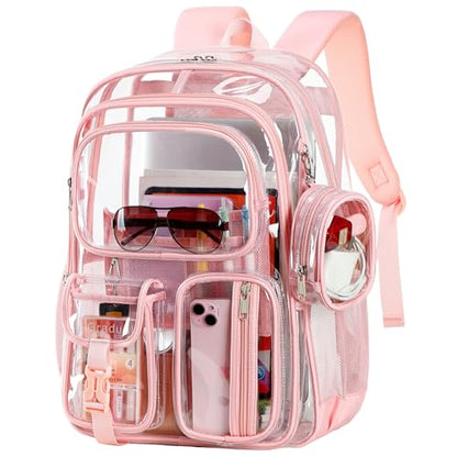 Clear Backpack for School,18 Inch Extra Large Heavy Duty Bookbag for Girls and Boys,Durable See Through PVC Transparent School Backpack for Travel(Pink) - color: Pink
