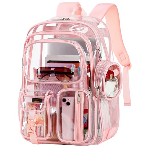 Clear Backpack for School,18 Inch Extra Large Heavy Duty Bookbag for Girls and Boys,Durable See Through PVC Transparent School Backpack for Travel(Pink) - color: Pink