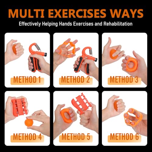 JKSHMYT Grip Strength Trainer Kits (5 Pack), Adjustable Resistance Forearm Strengthener, Hand Gripper Strengthener for Muscle Building - color: Orange