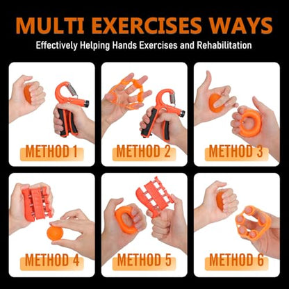 JKSHMYT Grip Strength Trainer Kits (5 Pack), Adjustable Resistance Forearm Strengthener, Hand Gripper Strengthener for Muscle Building - color: Orange