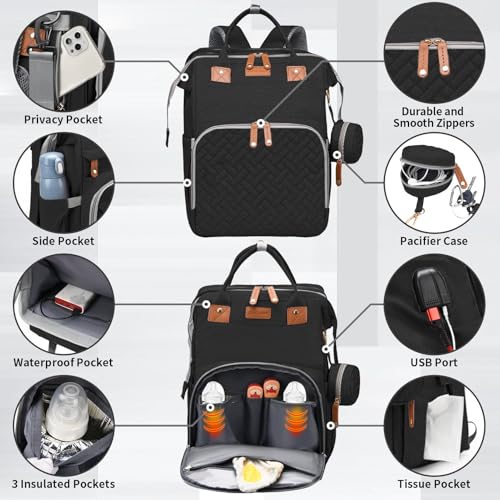 Baby Diaper Bags with Changing Station, Multifunctional Diaper Bag Backpack for Moms Dads with USB Charging Port, Waterproof Travel Diaper, Baby Shower Gifts for Baby Boy & Girls (Black) - color: Black