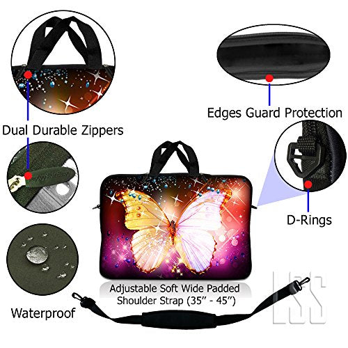 LSS 15-15.6" Laptop Sleeve Bag with Matching Laptop Skin Sticker & Mouse Pad Combo | Carrying Case for 14" 15" 15.6" - Sparkling Butterfly - color: Sparkling Butterfly, size: 15 inch