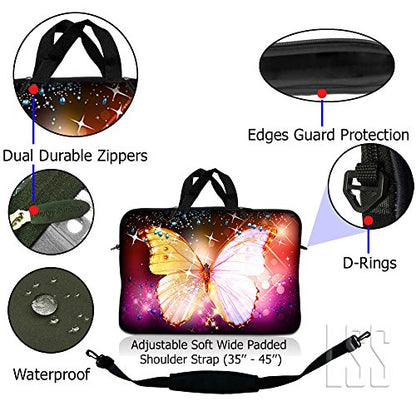 LSS 15-15.6" Laptop Sleeve Bag with Matching Laptop Skin Sticker & Mouse Pad Combo | Carrying Case for 14" 15" 15.6" - Sparkling Butterfly - color: Sparkling Butterfly, size: 15 inch