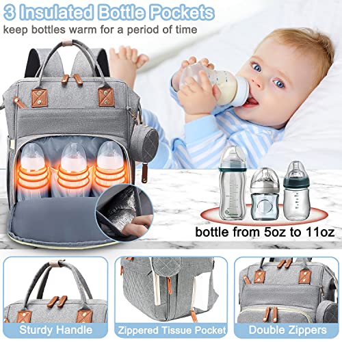 SHITIESHOU Diaper Bag Backpack Baby Bag, Baby Girl Boy Diaper Bag for Dad Mom with Pad, 16 Pockets, Pacifier Case, Large Diaper Bags Unisex for Travel (Grey) - color: Gray
