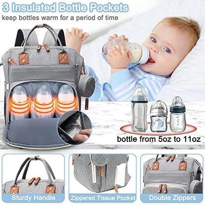 SHITIESHOU Diaper Bag Backpack Baby Bag, Baby Girl Boy Diaper Bag for Dad Mom with Pad, 16 Pockets, Pacifier Case, Large Diaper Bags Unisex for Travel (Grey) - color: Gray