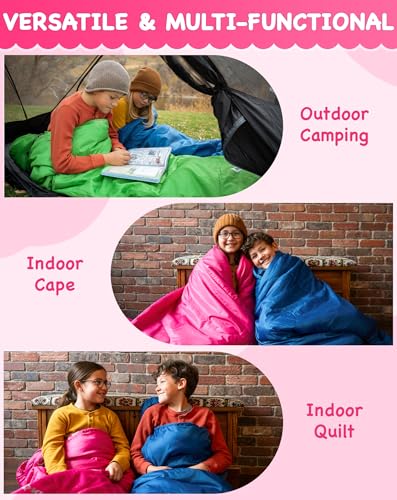KingCamp 45°F Kids Sleeping Bag, Lightweight Waterproof & Compact Flannel Sleeping Bags Cold Weather & Warm Youth Essentials Gear Accessories for Camping, Fits 10-12 Children up to 4'7"-5'5" Tall - color: Mummy 8.6°F ~42.8°F Pink