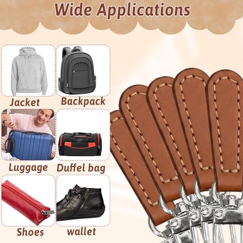 10 Pack Zipper Pull Replacement Leather Handle Detachable Zippers Repair Tab Leather Zipper Pull for Luggage Backpacks Suitcases Jackets Purses Handbags