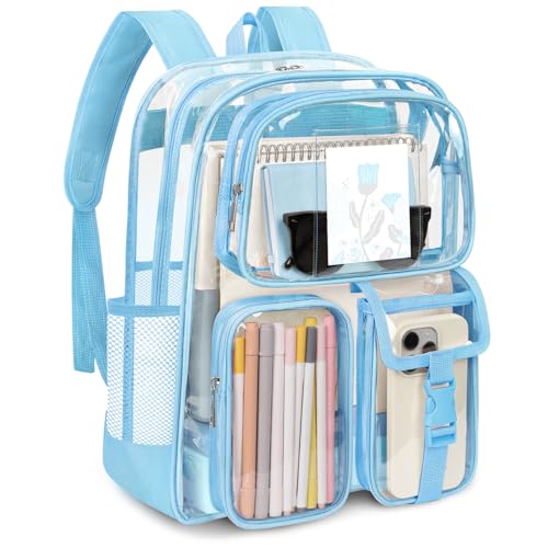 Attmu Clear Backpack for Stadium Events, Heavy Duty PVC Transparent Bookbag with Reinforced Strap, Large Capacity See Through Clear Bag for College Concerts Sport Work Security Travel, Sky Blue - color: Sky Blue